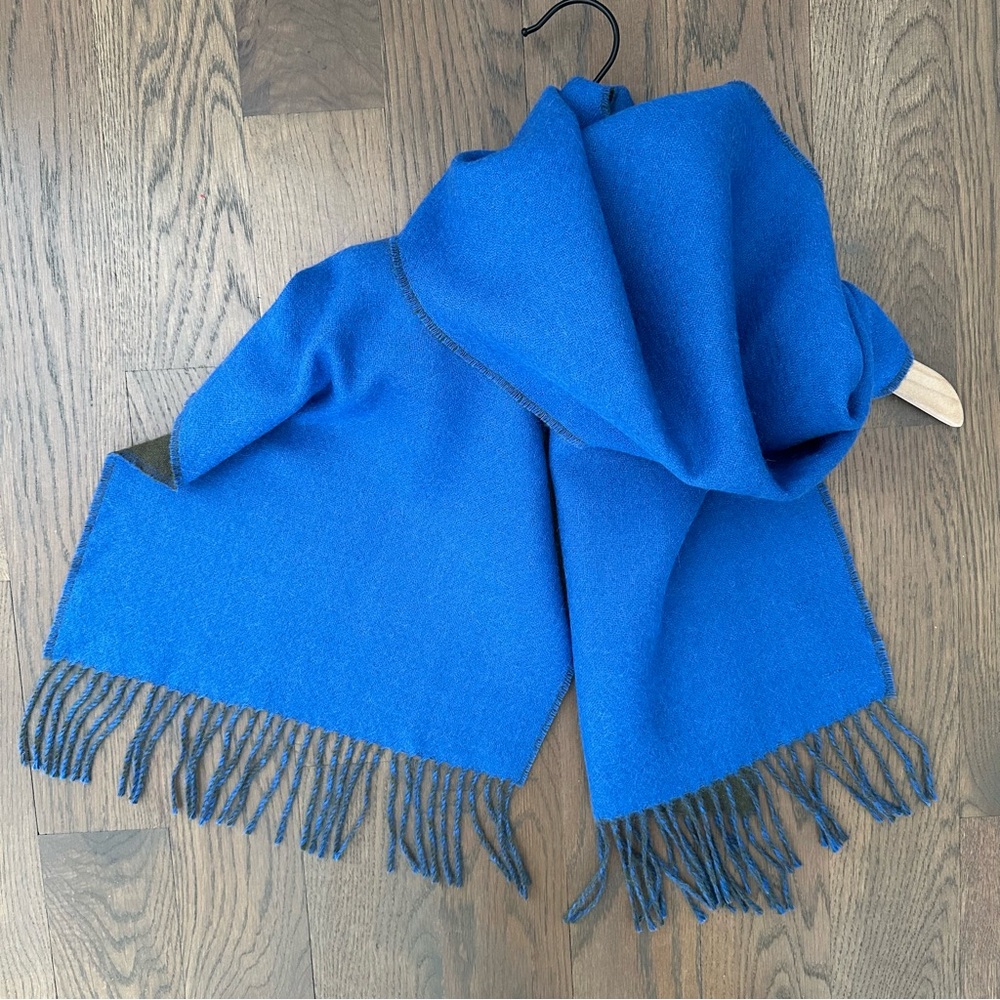 Sol Alpaca 100% Baby Alpaca Dual Color Oblong Scarf in Blue and Olive 71"l